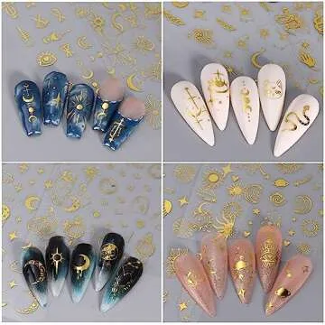 8Sheets Gold Star Nail Sticker Decals- Metallic Nail Supplies 3D Self-Adhesive Sun Stars Moon Starlight Planets Snake Nail Design Nail Art Stickers for Women Acrylic Nails Decoration Accessories Craft