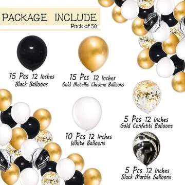Mayen 50 Pcs 12 Inches Black Gold White Balloons Set, Black Marble Balloons, Gold Metallic and Gold ...