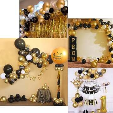 Mayen 50 Pcs 12 Inches Black Gold White Balloons Set, Black Marble Balloons, Gold Metallic and Gold Confetti Balloons, Birthday Party Decorations, New Years Eve Decorations, Graduation Balloons