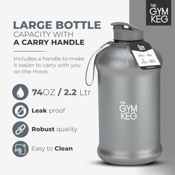 THE GYM KEG Sports Water Bottle (2.2 L) | Half Gallon | Carry Handle | Big Water Jug for Sport | Lar...
