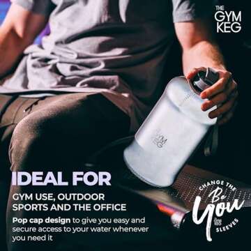 THE GYM KEG Sports Water Bottle (2.2 L) | Half Gallon | Carry Handle | Big Water Jug for Sport | Large Reusable Water Bottles | Ecofriendly, Tritan BPA Free Plastic, Leakproof (Chrome Reflex)