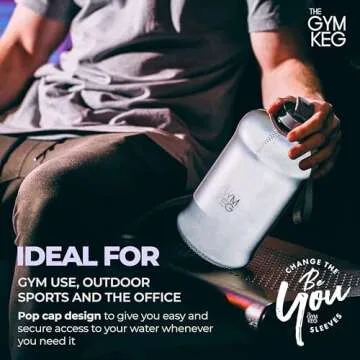 THE GYM KEG Sports Water Bottle (2.2 L) | Half Gallon | Carry Handle | Big Water Jug for Sport | Large Reusable Water Bottles | Ecofriendly, Tritan BPA Free Plastic, Leakproof (Chrome Reflex)