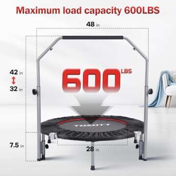 48" Rebounder for Adults,Mini Rebounder Foldable Fitness Rebounder with Adjustable Foam Handle,for I...