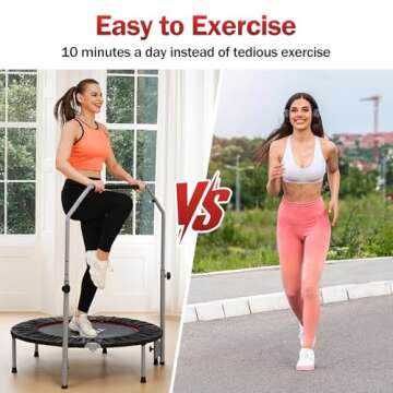 48" Rebounder for Adults,Mini Rebounder Foldable Fitness Rebounder with Adjustable Foam Handle,for Indoor/Outdoor Exercise Workout,Max Load 600LBS