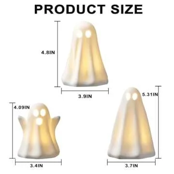 [Timer]Light Up Ghost Halloween Decor, 3 Pack Ceramic Halloween Ghost Decorations Indoor, Ceramic White Ghost Figurines Ghost Statue Cute Ghost Sculpture Spooky Halloween Decor for Home Table Tray