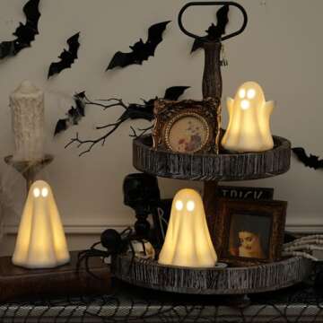 [Timer]Light Up Ghost Halloween Decor, 3 Pack Ceramic Halloween Ghost Decorations Indoor, Ceramic White Ghost Figurines Ghost Statue Cute Ghost Sculpture Spooky Halloween Decor for Home Table Tray