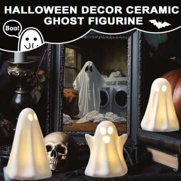 [Timer]Light Up Ghost Halloween Decor, 3 Pack Ceramic Halloween Ghost Decorations Indoor, Ceramic White Ghost Figurines Ghost Statue Cute Ghost Sculpture Spooky Halloween Decor for Home Table Tray