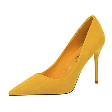 Hee grand Women's Heels Pointed Toe 4IN Heel Pumps Fashion Suede Wedding Dress Shoes Stiletto Office...
