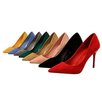 Hee grand Women's Heels Pointed Toe 4IN Heel Pumps Fashion Suede Wedding Dress Shoes Stiletto Office Lady High Heels,Yellow 9