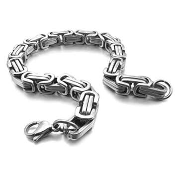 INBLUE 8mm Wide 316L Stainless Steel Bracelet Byzantine Link Chain Bracelet for Men Women Water Resistance (Color - Silver, Length - 8.0 Inch)