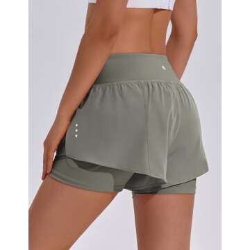 PINSPARK High Waisted Running Shorts Womens Athletic Shorts with Spandex Underneath Quick Dry Workou...