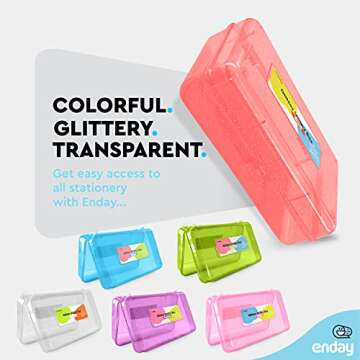 Enday Plastic Pencil Box with Snap Closure Lids Red, Small Utility Storage Crayon School and Office Supplies Case Organizer, Also Available in Glitter Pink, Purple, Blue, Green and Grey, 1 Pc