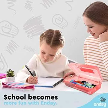 Enday Plastic Pencil Box with Snap Closure Lids Red, Small Utility Storage Crayon School and Office Supplies Case Organizer, Also Available in Glitter Pink, Purple, Blue, Green and Grey, 1 Pc