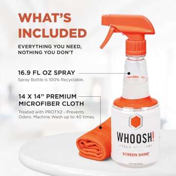 WHOOSH! TV Screen Cleaner - 16.9 fl oz + 1 Microfiber Cleaning Cloth - for TV, OLED, Car, Computer, ...