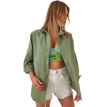 BIG DART Oversized Button Down Shirts for Women - Dressy Casual Long Sleeve Blouses Summer Tops Tuni...