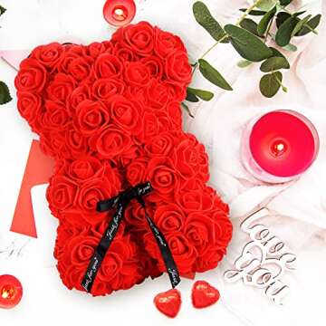 Rose Bear Valentines Day Gifts for Her, Flower Bear Rose Teddy Bear Valentines Gifts for Her, Cute R...