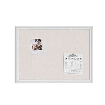U Brands Farmhouse Linen Bulletin Board, 23"x17", White Wood Style Frame, Industrial Grade Pinning Surface