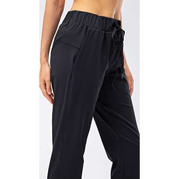 Lavento Women's Stretch Joggers Sweatpants Drawstring Fitted Athletic Travel Yoga Pants (Black, 6)