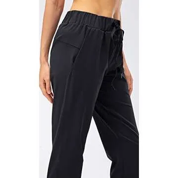 Lavento Women's Stretch Joggers Sweatpants Drawstring Fitted Athletic Travel Yoga Pants (Black, 6)