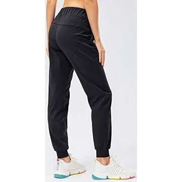 Lavento Women's Stretch Joggers Sweatpants Drawstring Fitted Athletic Travel Yoga Pants (Black, 6)