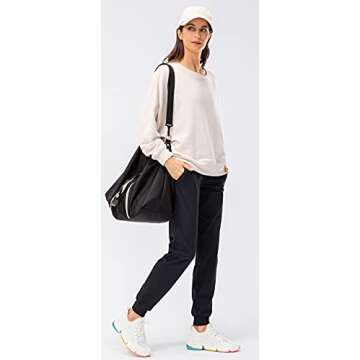 Lavento Women's Stretch Joggers Sweatpants Drawstring Fitted Athletic Travel Yoga Pants (Black, 6)