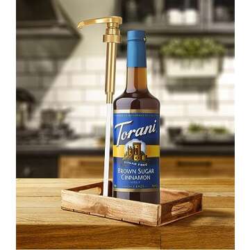 Torani Sugar Free Brown Sugar Cinnamon Syrup with Little Squirt Syrup Pump, 750ml 25.4 Ounces
