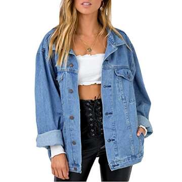Jean Jacket Women Oversized Denim Jacket (L, Light blue washed)