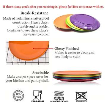 KOXIN-KARLU Colorful Melamine Dinner Plates Set of 6