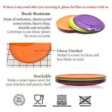 KOXIN-KARLU Colorful Melamine Dinner Plates Set of 6