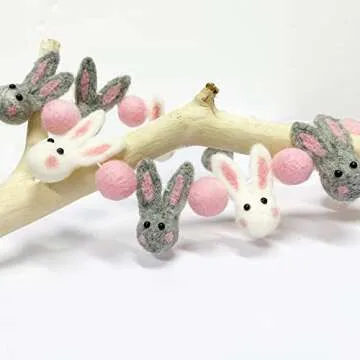 Handmade Wool Rabbit Pom Pom Banner for Easter Decor