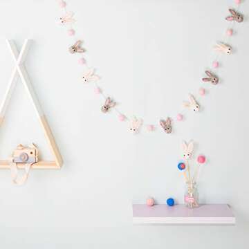 Handmade Wool Rabbit Pom Pom Banner for Easter Decor