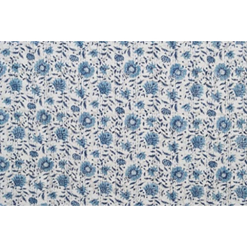V Vedant Designs Indian Handmade Kantha Quilt New Beautiful Floral Print Kantha Bed Cover Kantha Throw Twin Cotton Blanket Gudari (Blue&White)