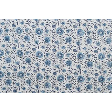 V Vedant Designs Indian Handmade Kantha Quilt New Beautiful Floral Print Kantha Bed Cover Kantha Throw Twin Cotton Blanket Gudari (Blue&White)