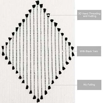 Boho Cotton Rug Runner with Tassels 2'x4.3' Cream Tribal Decorative Area Rug Modern Woven Fringe Rug Mats Machine Washable Welcome Door Mat Floor Rug for Bathroom Hallway Laundry Kitchen Room Carpet