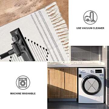 Boho Cotton Rug Runner with Tassels 2'x4.3' Cream Tribal Decorative Area Rug Modern Woven Fringe Rug Mats Machine Washable Welcome Door Mat Floor Rug for Bathroom Hallway Laundry Kitchen Room Carpet