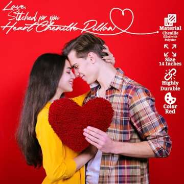 Fun Express Heart Shaped Chenille Pillow - 14 Inch - Valentine's Day Home Decor