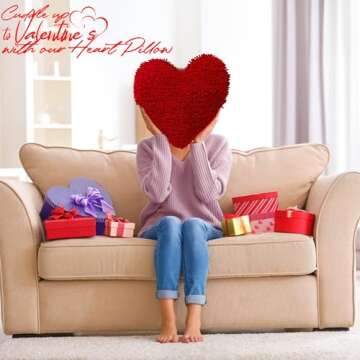 Fun Express Heart Shaped Chenille Pillow - 14 Inch - Valentine's Day Home Decor