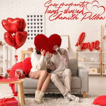 Fun Express Heart Shaped Chenille Pillow - 14 Inch - Valentine's Day Home Decor