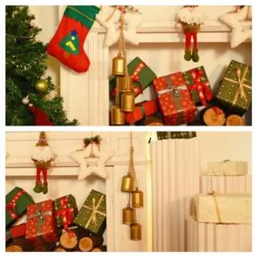 Vuskly Christmas Bells - Set of 4 Gold Metal Bells with Jute Ropes for Door and Tree Decor
