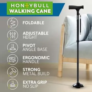 HONEYBULL Walking Cane - Adjustable & Foldable for Adults