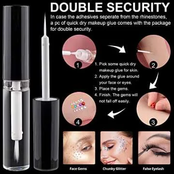 2758 Pcs of Rhinestone Stickers 3/4/5/6/8mm with 14 Colors Self Adhesive Face Gems, Stick on Body Crystal Jewels with Quick Dry Makeup Glue For Face Eye Hair Nails Make up and Craft DIY Decorations