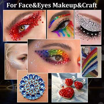 2758 Pcs of Rhinestone Stickers 3/4/5/6/8mm with 14 Colors Self Adhesive Face Gems, Stick on Body Crystal Jewels with Quick Dry Makeup Glue For Face Eye Hair Nails Make up and Craft DIY Decorations