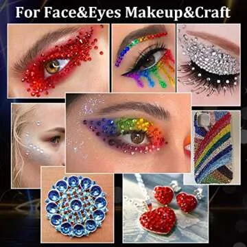 2758 Pcs of Rhinestone Stickers 3/4/5/6/8mm with 14 Colors Self Adhesive Face Gems, Stick on Body Crystal Jewels with Quick Dry Makeup Glue For Face Eye Hair Nails Make up and Craft DIY Decorations