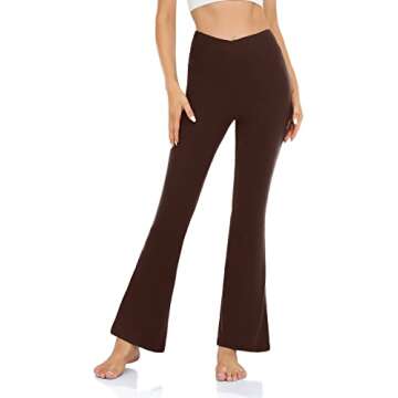 Women’s Bootcut Yoga Pants - Flare Leggings for Women High Waisted Crossover Workout Lounge Bell Bottom Jazz Dress Pants Brown
