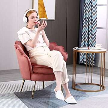 ZJhome Modern Accent Velvet Chairs Comfy Upholstered Vanity Chairs for Bedroom Armchair Dining Chairs with Golden Metal Legs Desk Chair no Wheels Makeup Chairs for Living Room (Rusty Pink)