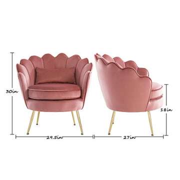 ZJhome Modern Accent Velvet Chairs Comfy Upholstered Vanity Chairs for Bedroom Armchair Dining Chairs with Golden Metal Legs Desk Chair no Wheels Makeup Chairs for Living Room (Rusty Pink)