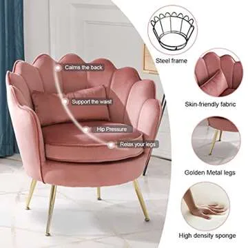 ZJhome Modern Accent Velvet Chairs Comfy Upholstered Vanity Chairs for Bedroom Armchair Dining Chairs with Golden Metal Legs Desk Chair no Wheels Makeup Chairs for Living Room (Rusty Pink)