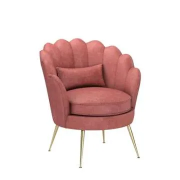 ZJhome Modern Accent Velvet Chairs Comfy Upholstered Vanity Chairs for Bedroom Armchair Dining Chairs with Golden Metal Legs Desk Chair no Wheels Makeup Chairs for Living Room (Rusty Pink)