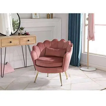 ZJhome Modern Accent Velvet Chairs Comfy Upholstered Vanity Chairs for Bedroom Armchair Dining Chairs with Golden Metal Legs Desk Chair no Wheels Makeup Chairs for Living Room (Rusty Pink)