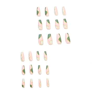DANMANR Long Press on Nails Square French Fake Nails Full Cover Nude Acrylic False Nails for Women and Girls 24PCS (Green Coffin)